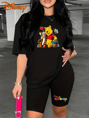 Women's Plus Size T-Shirt Set Short Sleeve Casual Cotton Disney Winnie the Pooh Tigger
