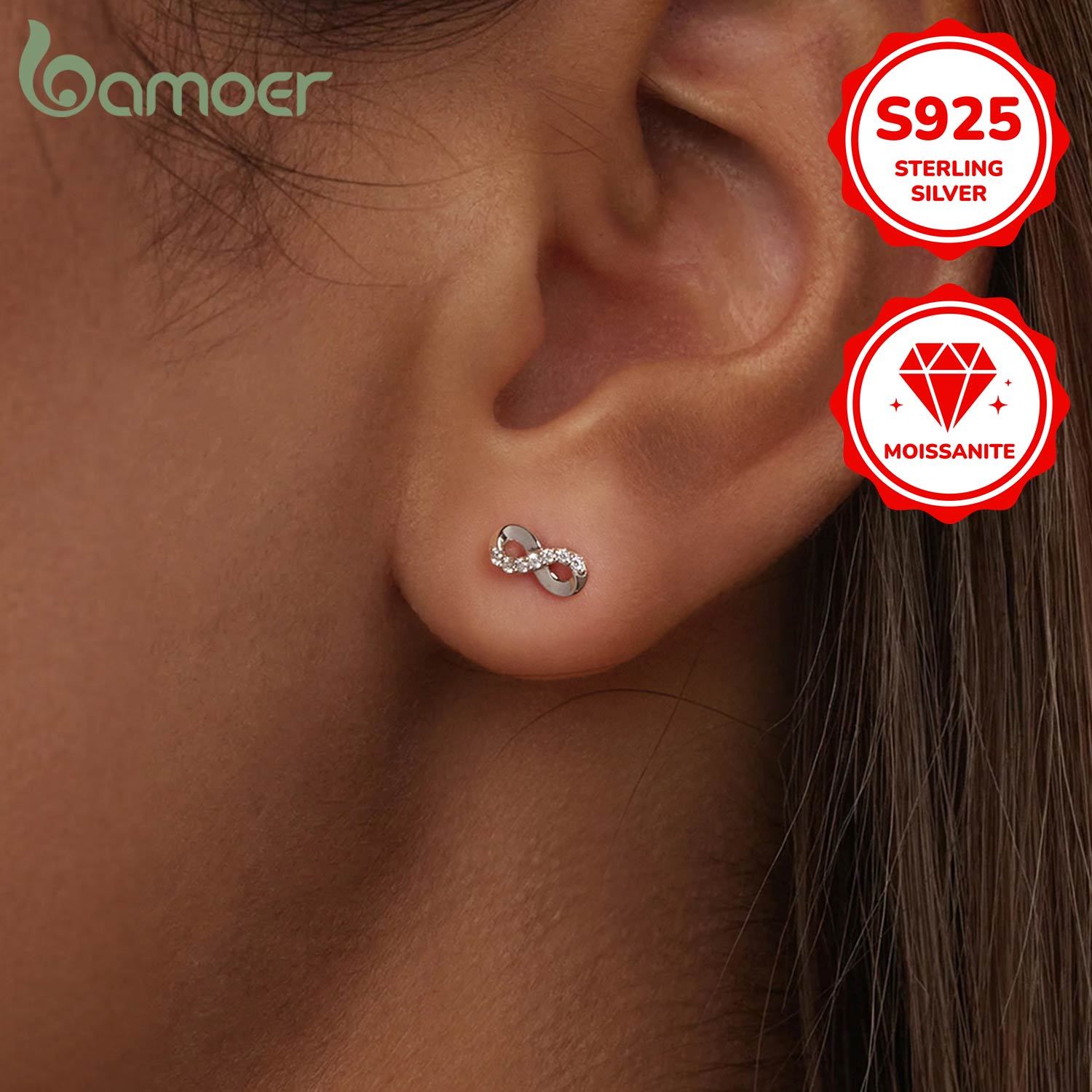 Sterling Silver Stud Earrings 7pcs Moissanite 0.005CT Hypoallergenic Jewelry for Women