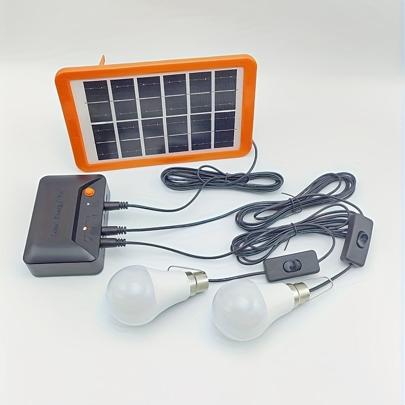Набор солнечных панелей 3W с фотогальванической панелью 3W, кабелем длиной 3 метра, зарядным ящиком и 2 низковольтными лампами по 9W для зарядки мобильных устройств и аварийного освещения