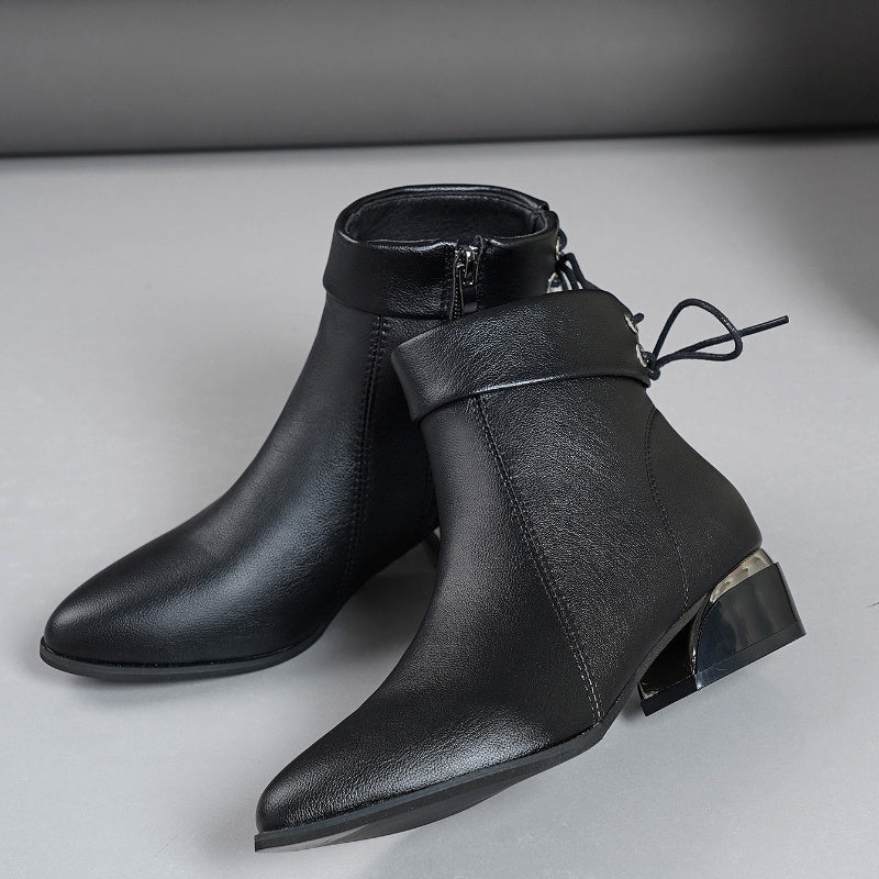 Женские черные ботинки на каблуке с заостренным носком, массивным каблуком, молнией и амортизирующей стелькой