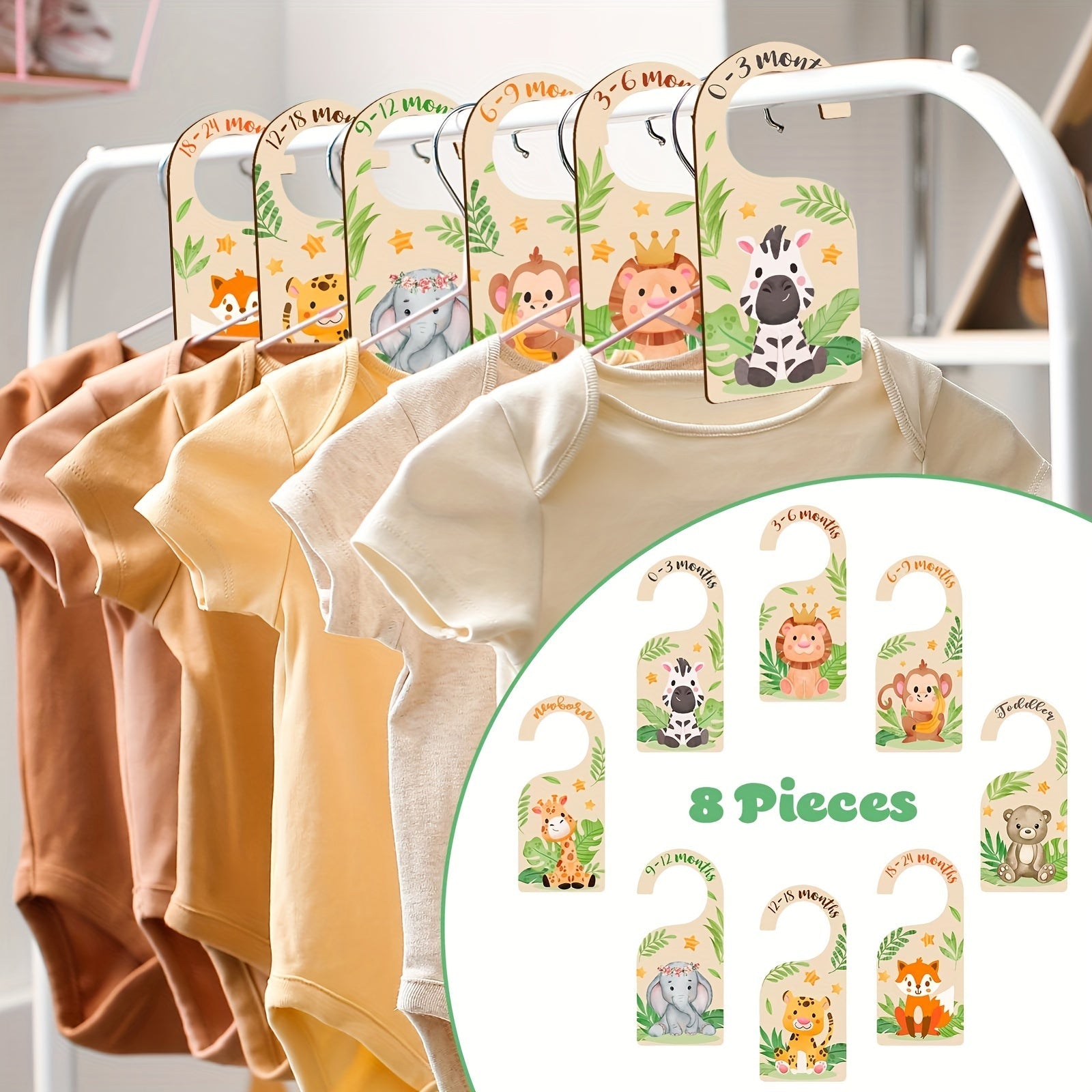 Set of 8 Wooden Closet Organizers for Toddler Clothing Nursery Storage Dividers
