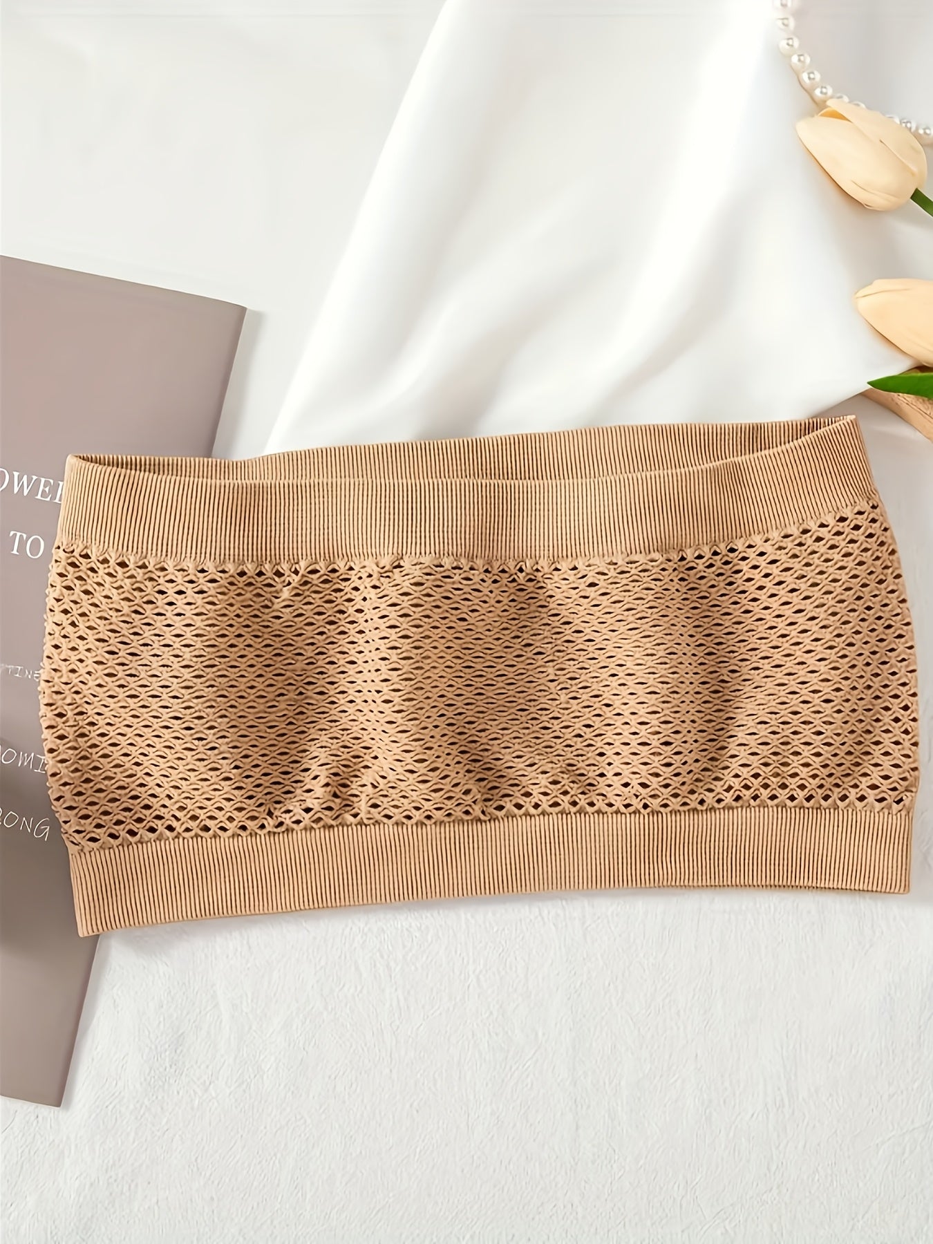 Plus o'lcham tarmoq bandeau tube bra, slayt qilmaydigan, shilqim va nafas oladigan, 4 ta paket