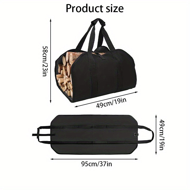 Waxed Canvas Firewood Carrier Bag 94cm with Handles and Straps for Indoor Camping