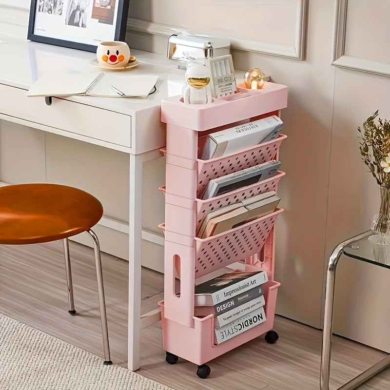 Minimalist Plastic Bookshelf on Wheels for Organizing Books and Clutter