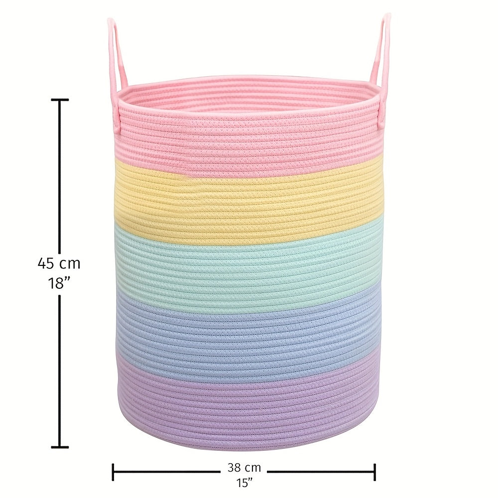 Rainbow Woven Storage Basket with Handles 38x46cm for Laundry Toys Playroom