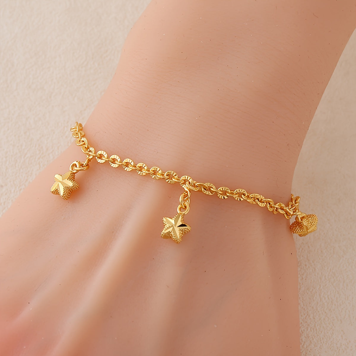 Gold Plated Copper Star Charm Bracelet Adjustable Chain Women Jewelry