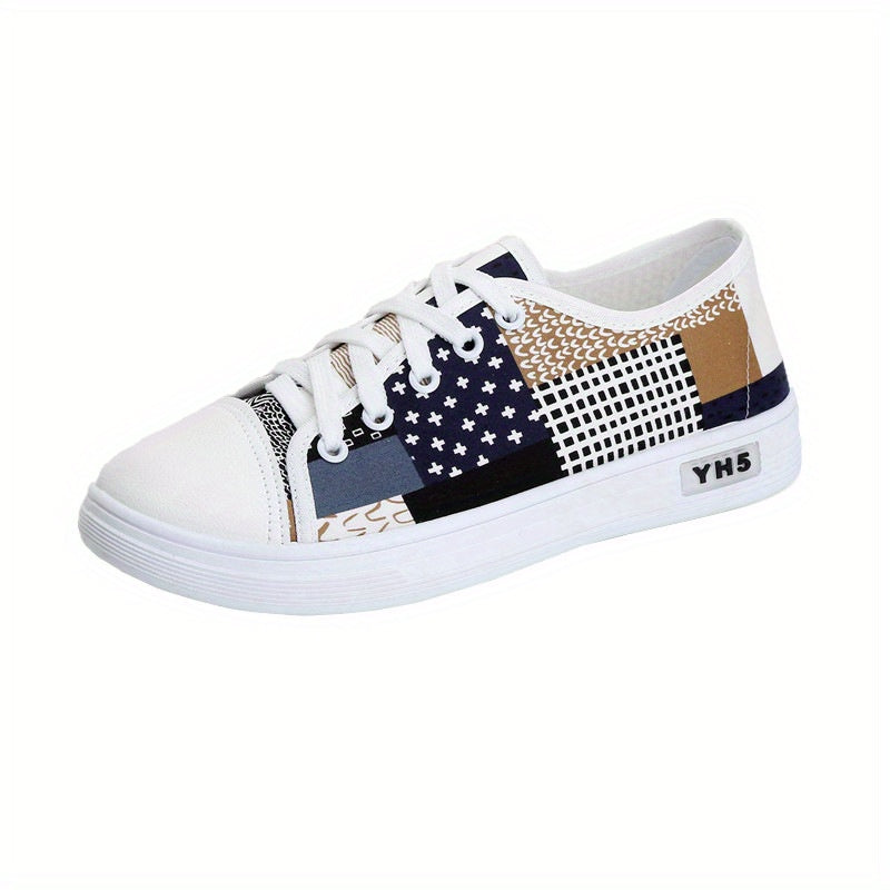 Women’s Breathable Canvas Sneakers Low-Top Casual Shoes White Navy Blue