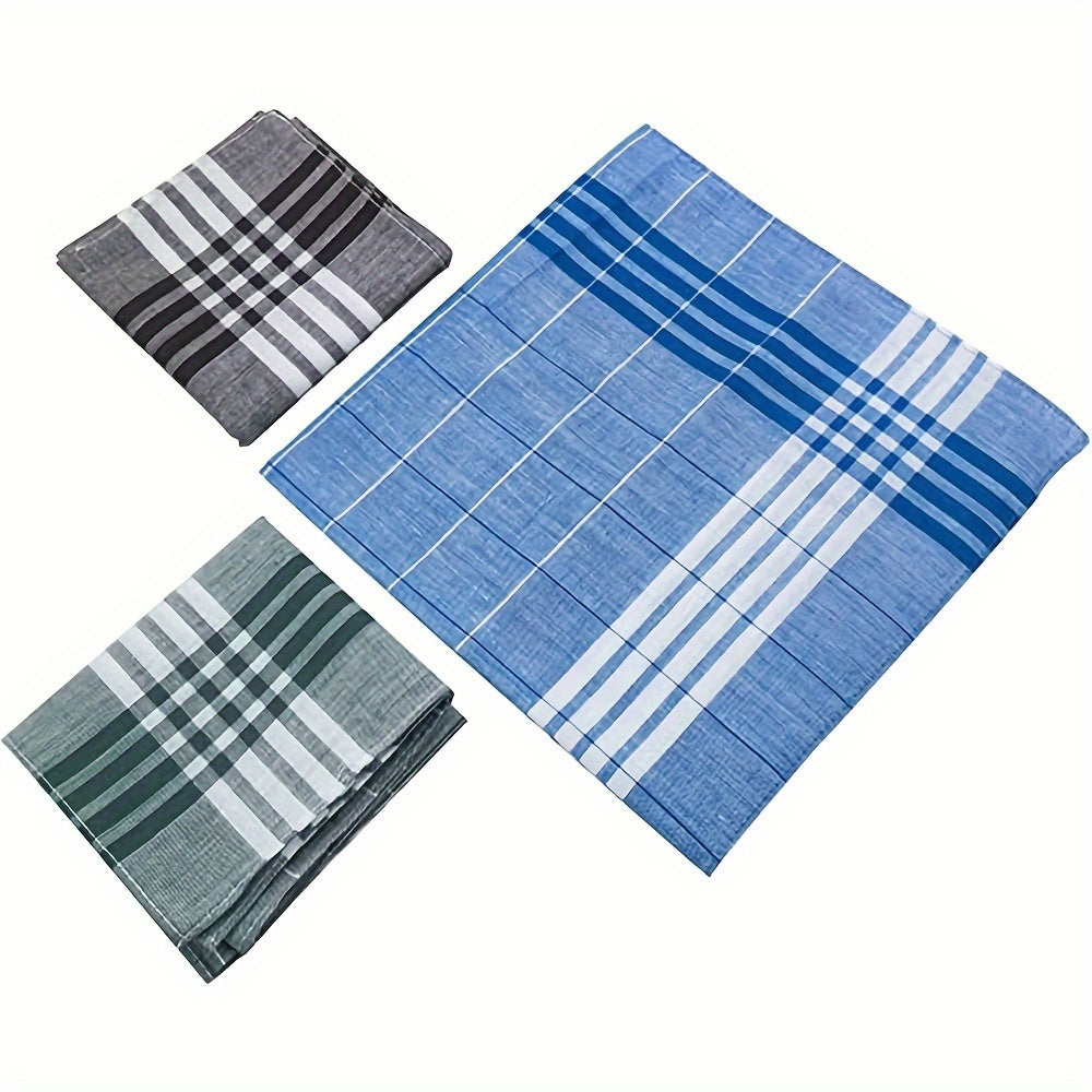 Set of 12 Men's Cotton Handkerchiefs with Plaid Design, Lightweight, Absorbent