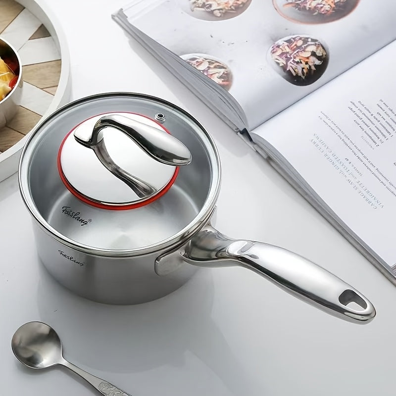 Stainless Steel Saucepan 2L with Dolphin Design Non-Stick Coating Glass Lid