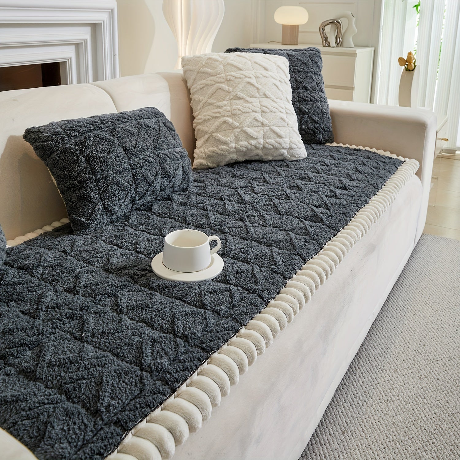 Bohemian Quilted Sofa Cover Plush Fabric Non-Slip Machine Washable Decorative