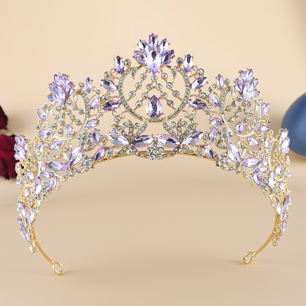 Red and Gold Crystal Tiara Headband for Weddings and Events Elegant Rhinestone Accessory