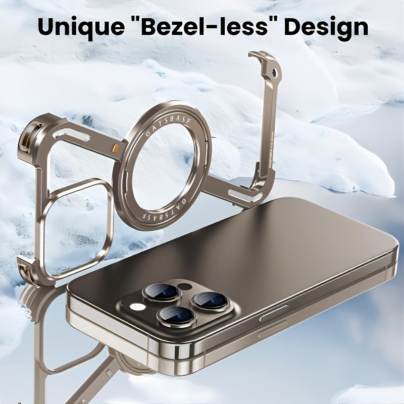 Aviation Aluminum Gold Phone Case for iPhone 13-16 Wireless Charging Magnetic Stand Durable Lightweight