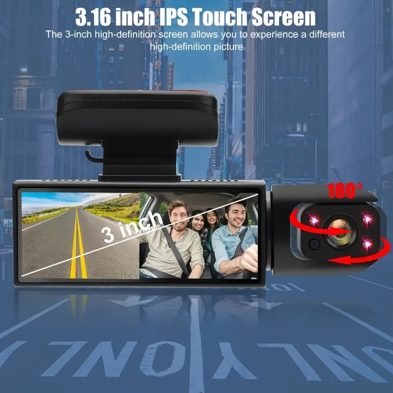1080P Dual Camera Dash Cam with IR Night Vision Wide Angle Lens 8.03cm LCD Screen Loop Recording Car Camera