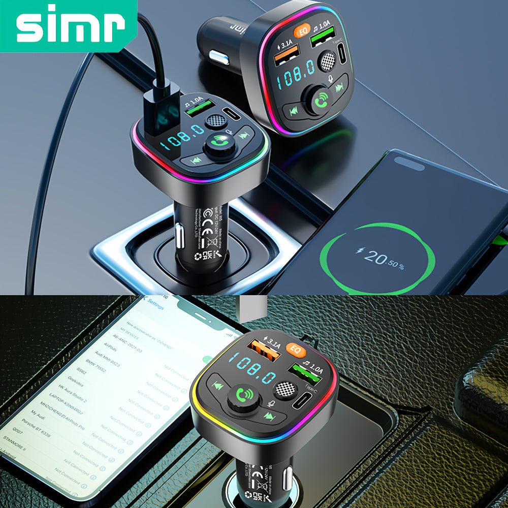 Wireless Car MP3 Player FM Transmitter Dual USB Type-C Charging Hands-Free Car Kit