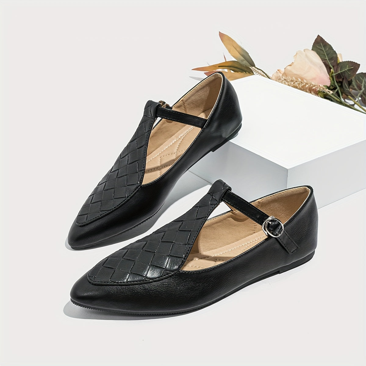 Women Brown Microfiber T-Strap Mary Jane Flats with Low Heel