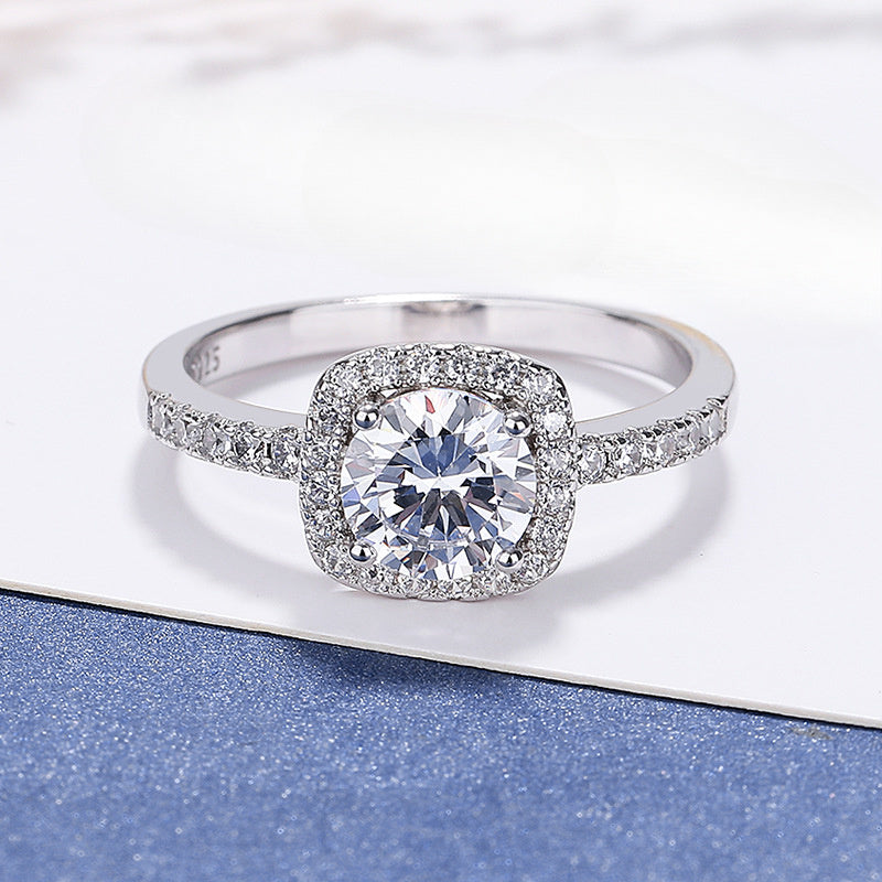 Sterling Silver Moissanite Anniversary Ring 18K Gold Plated Minimalist Synthetic December Birthstone