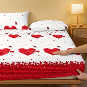 Fitted Sheet with Romantic Rose and Heart Print Deep Pockets Easy Wash for Bedroom Guest Room