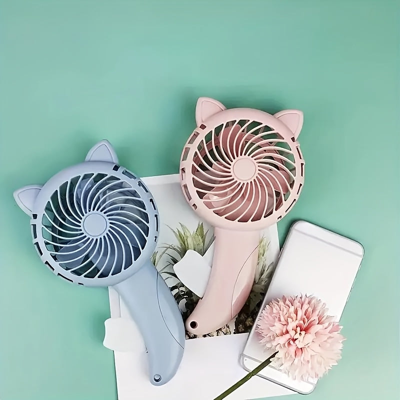 Mini Silicone Cat Ear Hand Fan Portable Manual No Battery Travel Cooling Accessory