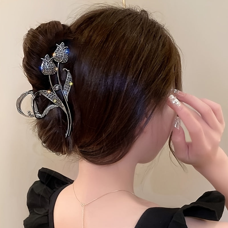 Large Shark Hair Clip for Women with Tulip Design and Thick Hair