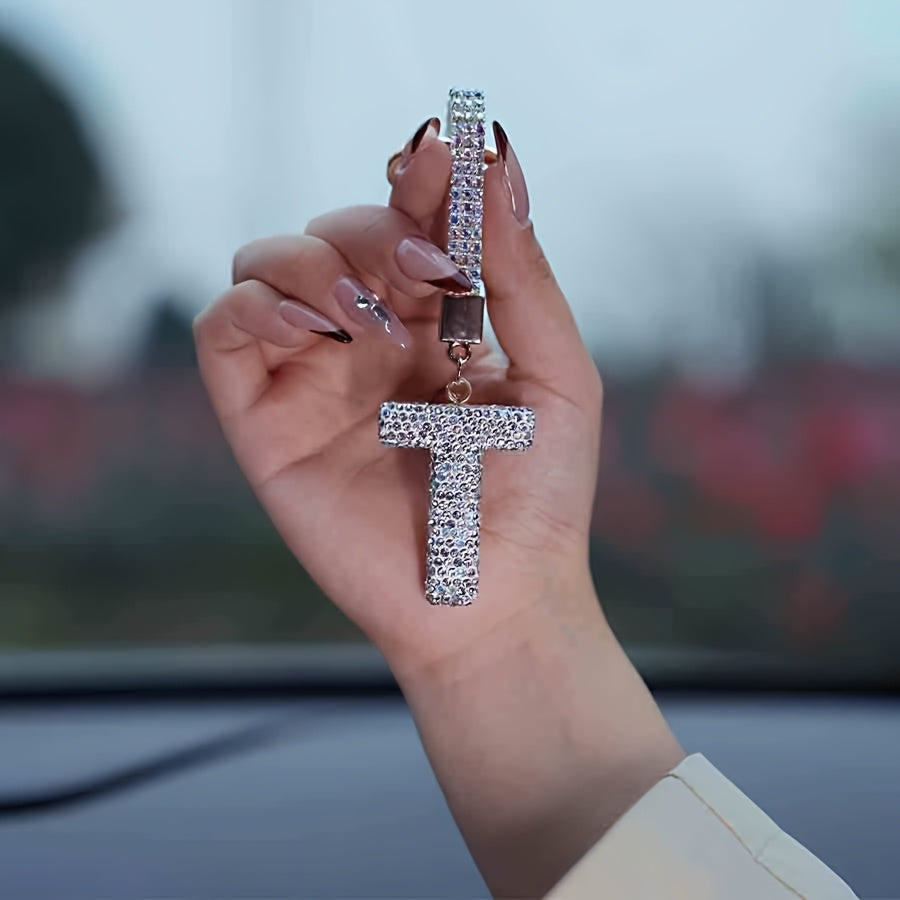 Resin Letter M Keychain Rhinestone Decor Gift Accessory for Birthdays and Christmas