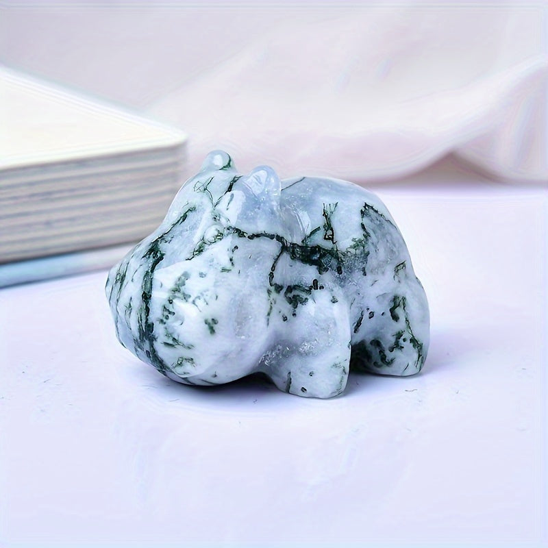 Hand-Carved Natural Crystal Hippo Figurine Small Stone Home Decor Gift