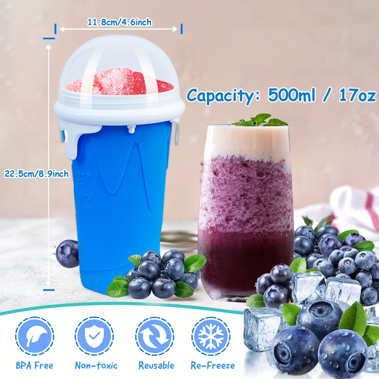 17oz Double Layer Slushy Maker Cup with Rapid Freeze for Milkshakes and Smoothies