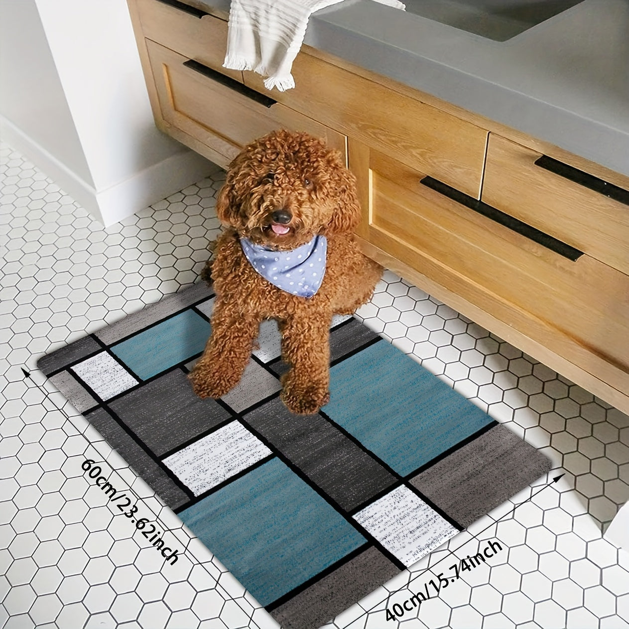 Geometric Pattern Kitchen Rug Non-Slip Waterproof Mat for Living Room Bedroom