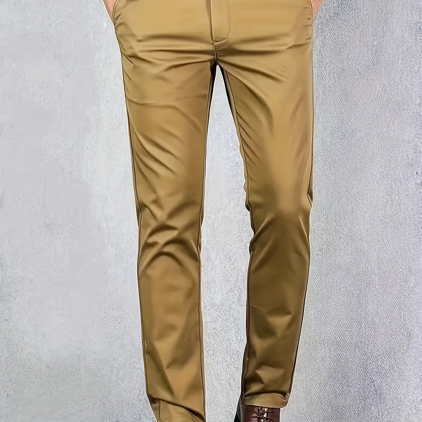 Pantalones de vestir ajustados burdeos para hombre, 100% poliéster, ropa formal para todas las estaciones