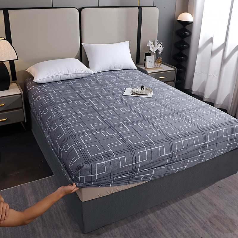 Geometric Print Fitted Sheet Deep Pocket Bed Bedding Mattress Protector for Bedroom or Guest Room