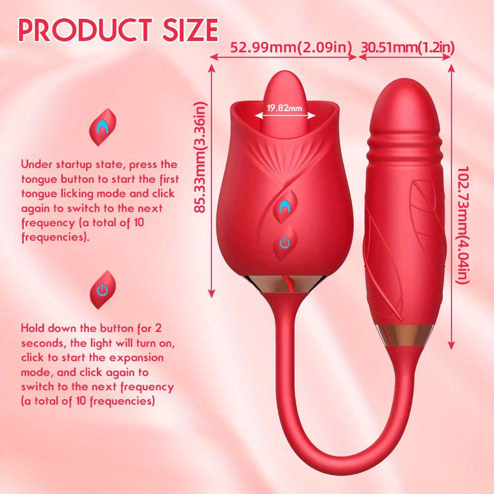 Women Rose Vibrator 3-in-1 Clitoral Tongue Thrust G-Spot Massager