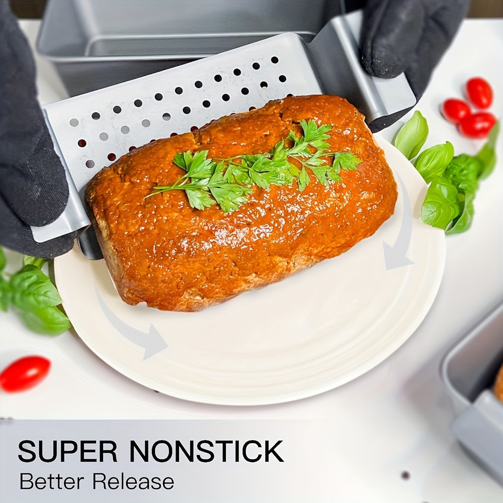 Meat Pie Pan with Drainage Tray Non-Stick Meatloaf Pan Bread Pan Set