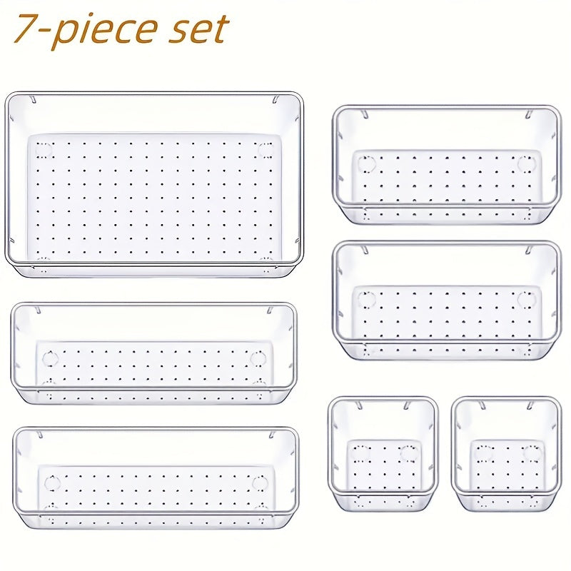 Stackable Clear Drawer Organizer Set in 4 Sizes for Makeup Skincare Stationery Storage