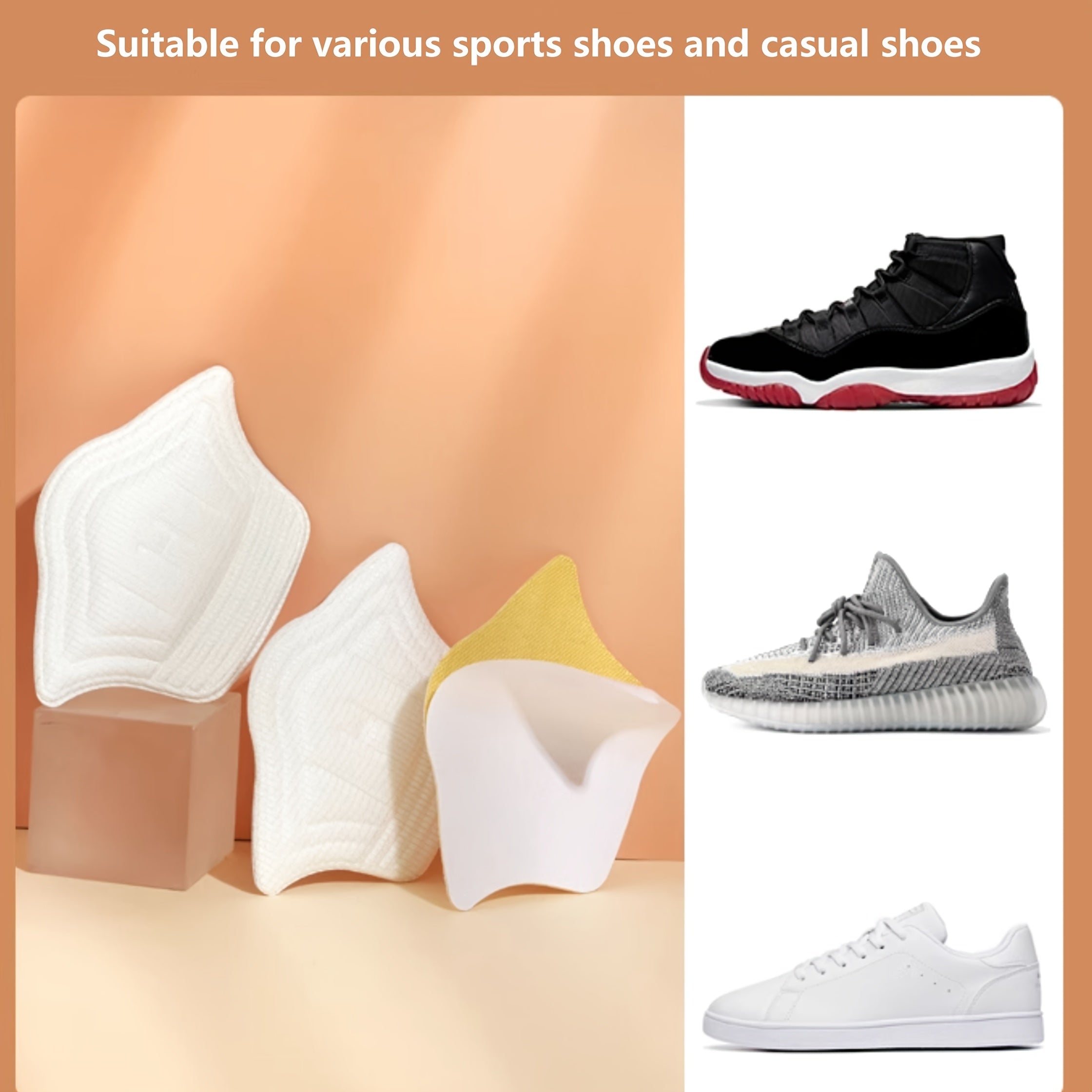 Unisex Heel Inserts Soft Anti-Wear Cushioned Shoe Pads for Sneakers High Heels