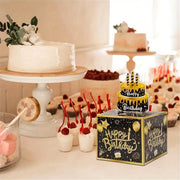 Caja de regalo extraíble para dinero de cumpleaños en negro y dorado con tarjeta de pastel para celebraciones