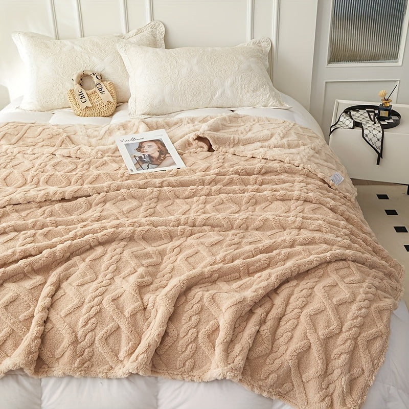 Plaid Taffeta Throw Blanket Polyester Diamond Pattern Lightweight Knit All-Season