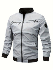 Men's Polyester Bomber Jacket Casual Baseball Coat for Spring Fall