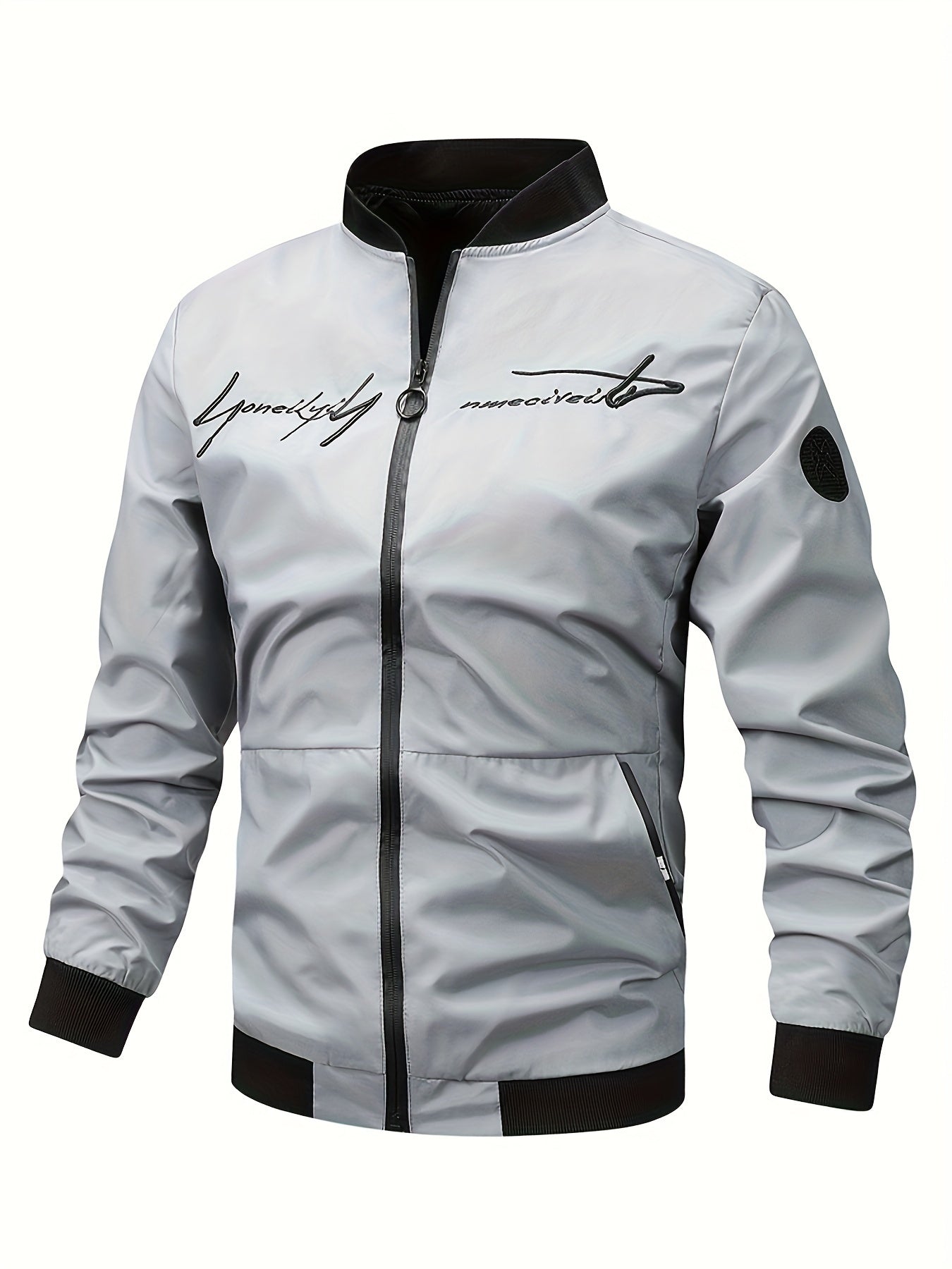 Men's Polyester Bomber Jacket Casual Baseball Coat for Spring Fall