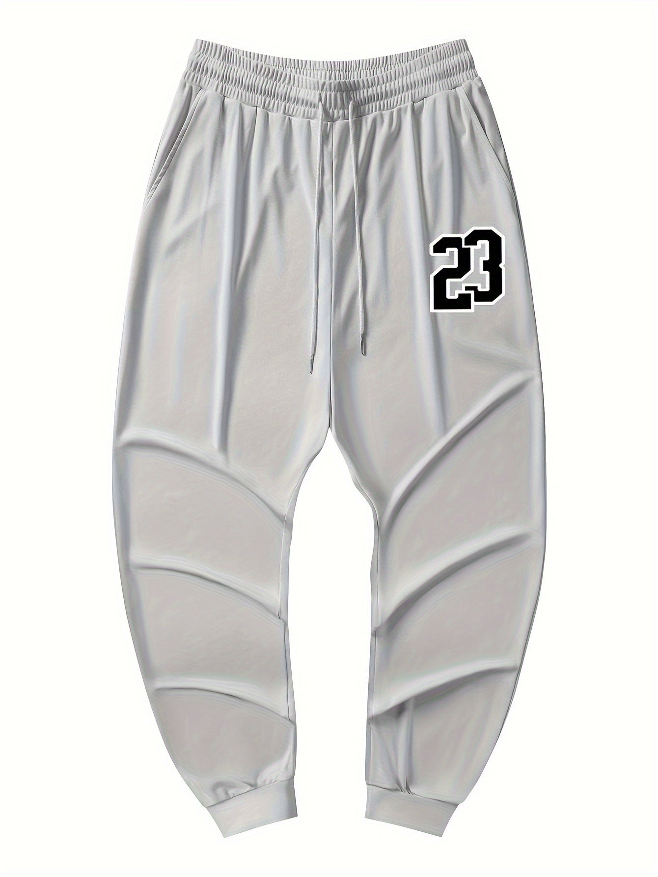 Брюки для полных размеров темно-синего цвета с принтом номера 23, эластичный пояс, моются в машине