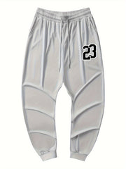 Plus Size Navy Blue Joggers with Number 23 Print Elastic Waistband Machine Washable