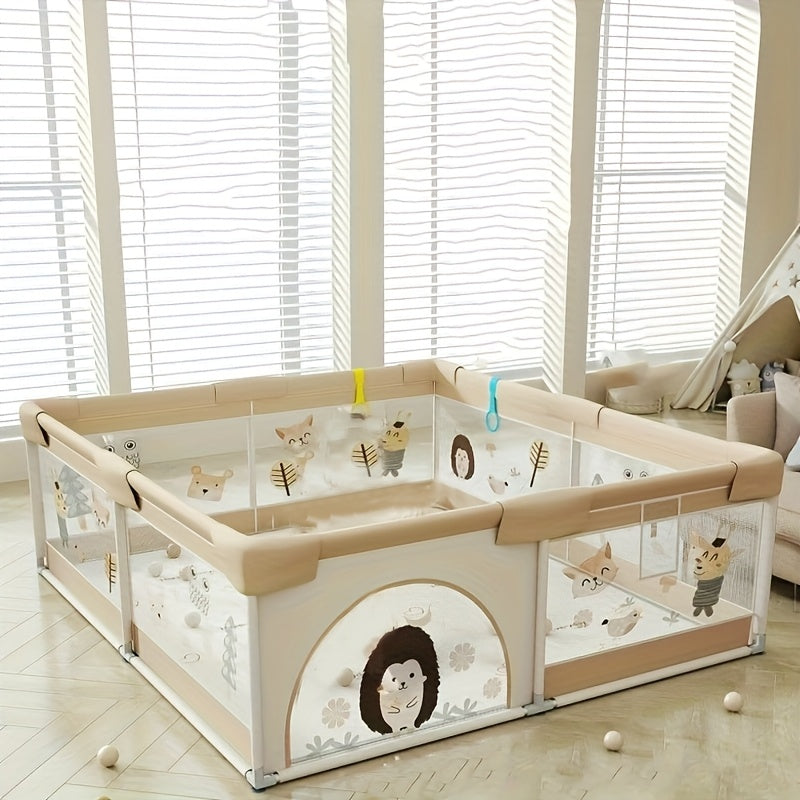 Little Hedgehog Pattern Playpen Indoor Outdoor Activity Center with Gate and Non-Slip Base