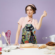 Linen Apron with Retro Cat Painting Pattern for Kitchen Cooking and Cleaning