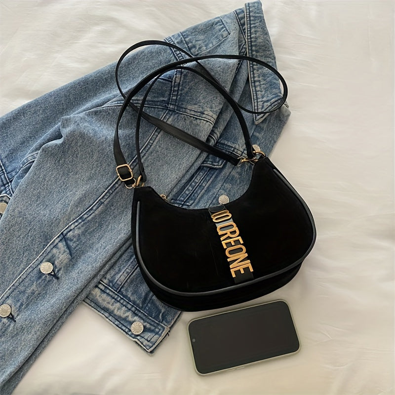 Новинка: черная винтажная сумка-седло для женщин, 2024, легкая сумка через плечо с регулируемым ремнем, застежка на молнии, отделка краев.