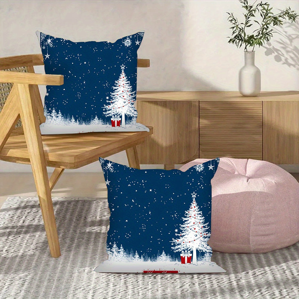 Blue Merry Christmas Throw Pillow Covers Set 45.72cm Square Polyester Cushion Cases for Living Room Bedroom Car
