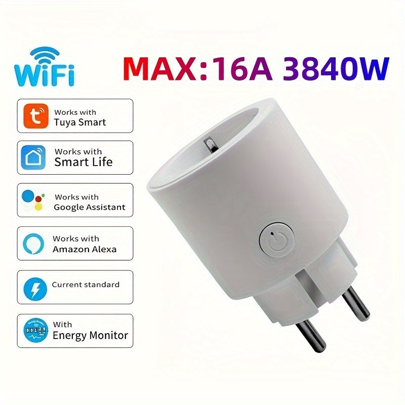 4pcs Enchufes inteligentes WiFi con monitorización de energía, control por voz, temporizador, 16A, 3840W, enchufe europeo