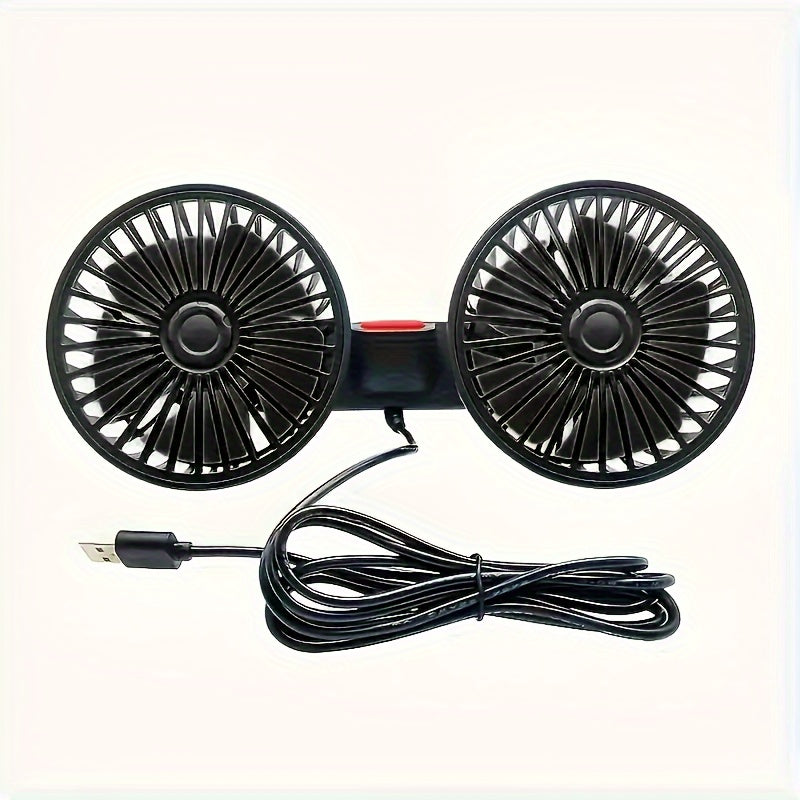 Rear Seat Car Fan Dual-Head Adjustable Airflow Multi-Speed Ventilation