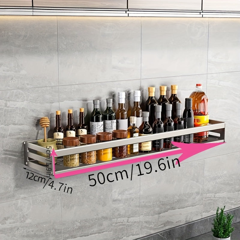 Wall-Mounted Kitchen Storage Rack with Seasoning Shelf and Utensil Holder