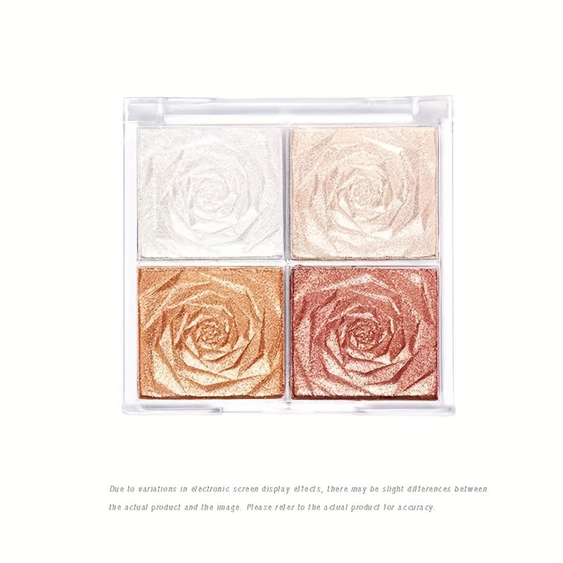 Paleta de iluminador de 4 tonos para mujer con contorno de rubor y acabado con purpurina