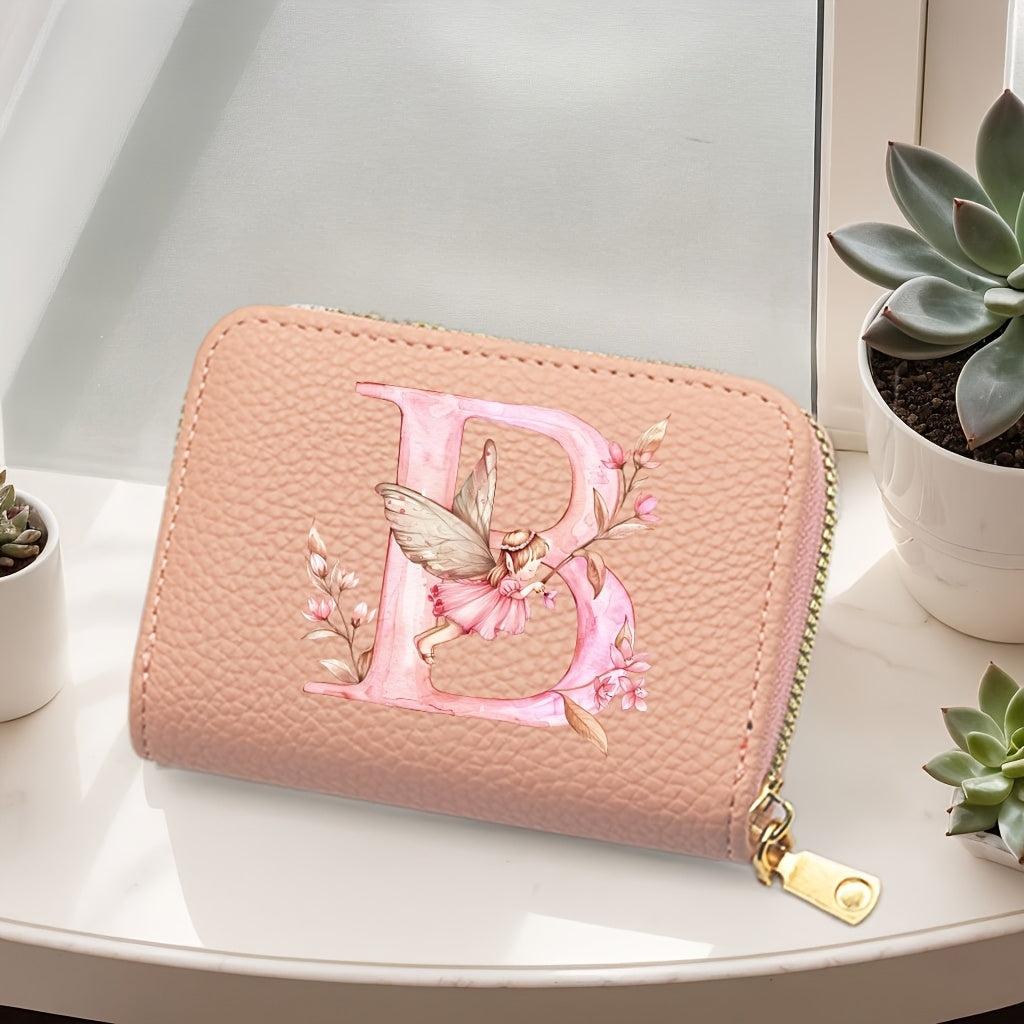 Tarjetero de mujer de cuero sintético, estilo acordeón delgado, con cierre de cremallera para monedas