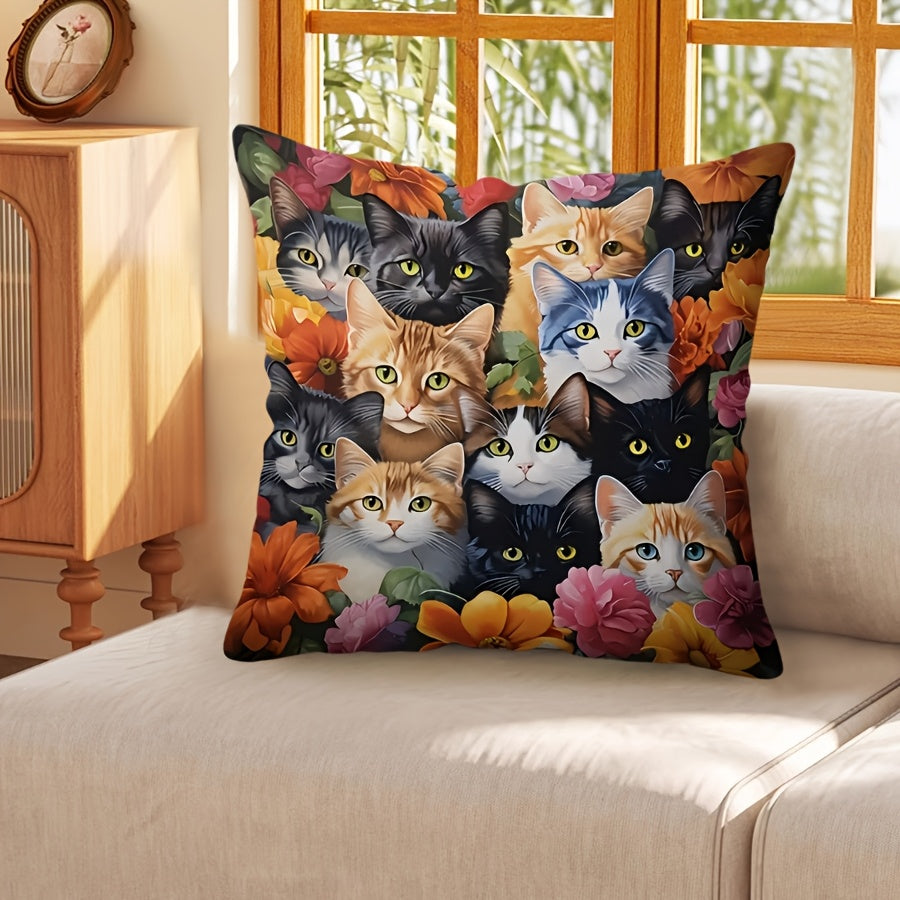 Glam Style Polyester Throw Pillow Cover with Kitten Collage 44.96x44.96 cm Decorative Cushion Case with Zipper