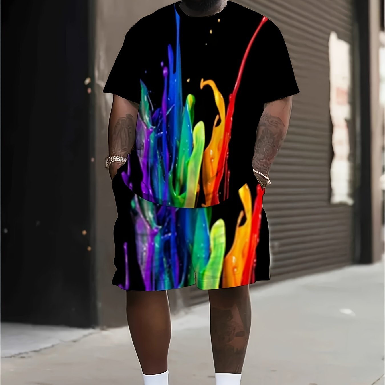 Men's Plus Size 3D Print Casual Polyester Blend T-Shirt and Shorts Set Machine Washable